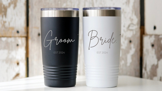 Groom and Bride Engraved Tumbler Set