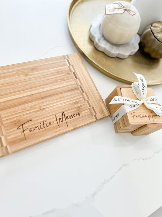 Laser Engraved Serving Board and 6 piece coaster set