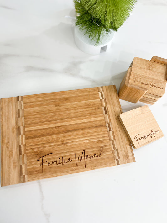 Laser Engraved Serving Board and 6 piece coaster set